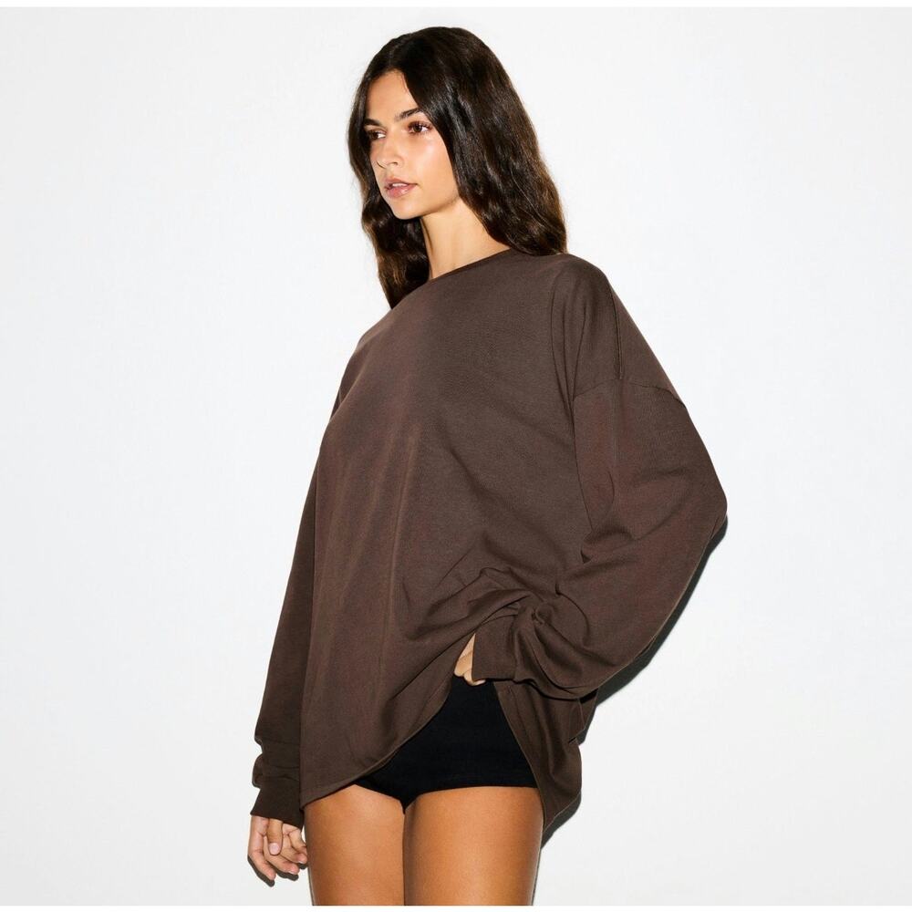 SKIMS Heavy Cotton Jersey Oversized Long Sleeve T-Shirt – Espresso – Medium
